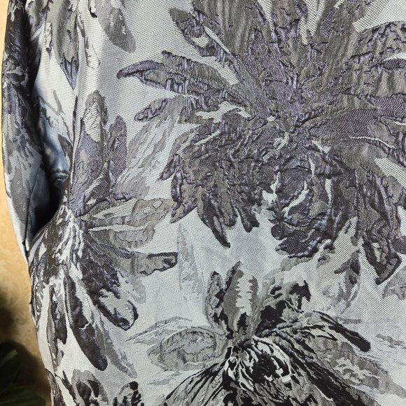 Chico’s Size 2 (12/14) Blue Jacquard Metallic Open Front Long Jacket Rolled Cuff - Picture 8 of 13